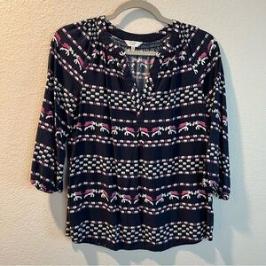 Women’s Crown & Ivy blue elephant printed quarter sleeve blouse size XS